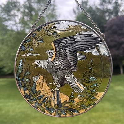 Amia Vintage Bald Eagle Stained Glass Suncatcher, Vibrant Patriotic Decor, 6.5 