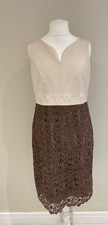 Phase Eight Lace Dress Size 16 Taupe & Beige  Knee Length Fully Lined