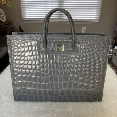 Giorgio Fedon 1919 Vintage Gray Crocodile Embossed Large Business Satchel Bag