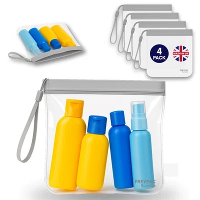 FreyPac 4 Pack Clear Travel Toiletry Bags, 20cm x 20cm, 1L, Cosmetics & Lotions