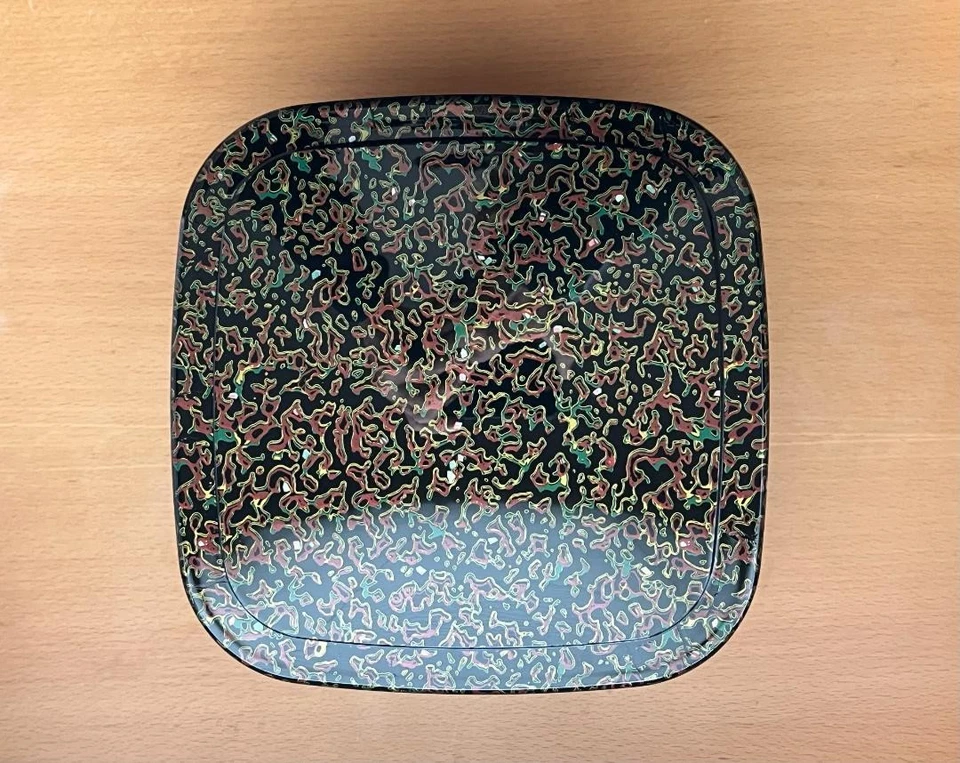 Caja de laca japonesa incrustación de carcasa roja dos niveles cuadrada Jubako Bento vintage Foto 4 de 4