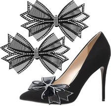 2 Pcs Shoe Clips for Women Dress Shoes, Mesh Bow Rhinestone High Heel Shoe Clips