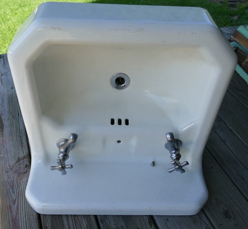 antique cast iron sink wall mount school house industrial basin faucets & drain