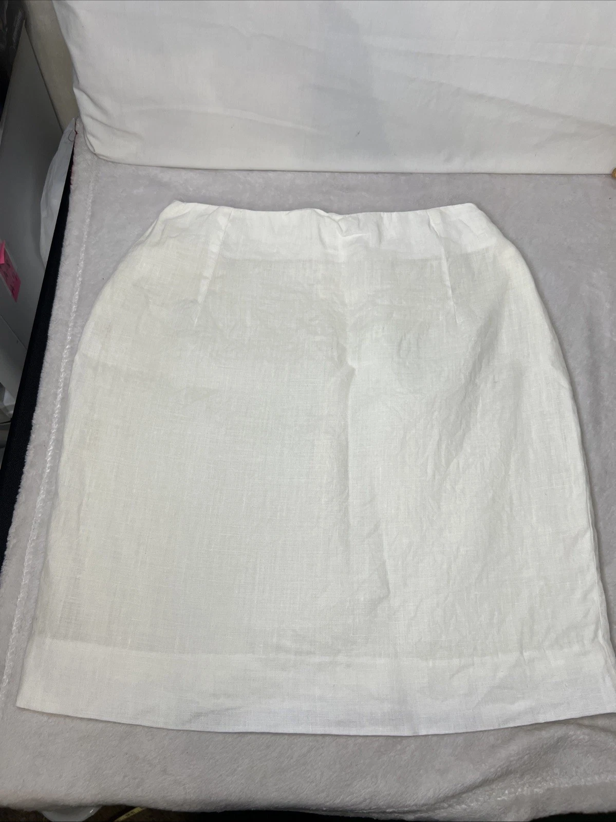 Vtg Bacall London White Fitted Linen Skirt 14 Made In England