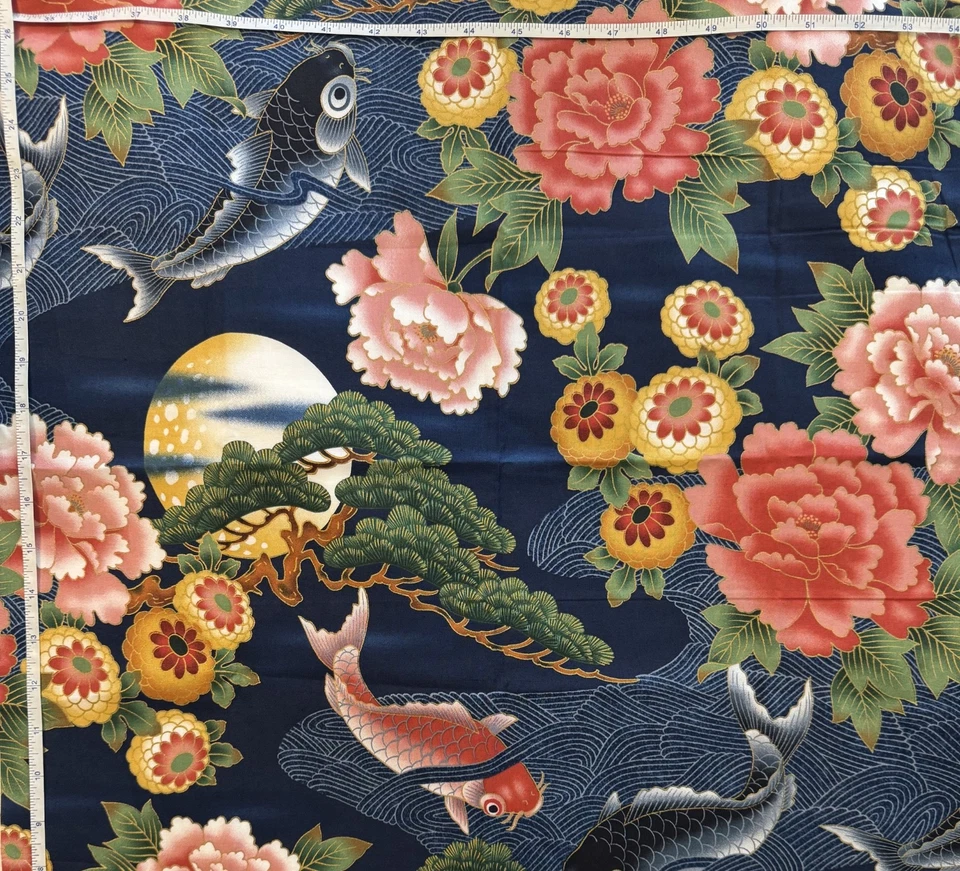 RPJ07 KONA BAY редкая азиатская хлопчатобумажная ткань для лоскутного одеяла с рыбками кои 17 дюймов x 21 дюйм - Изображение 2 из 2