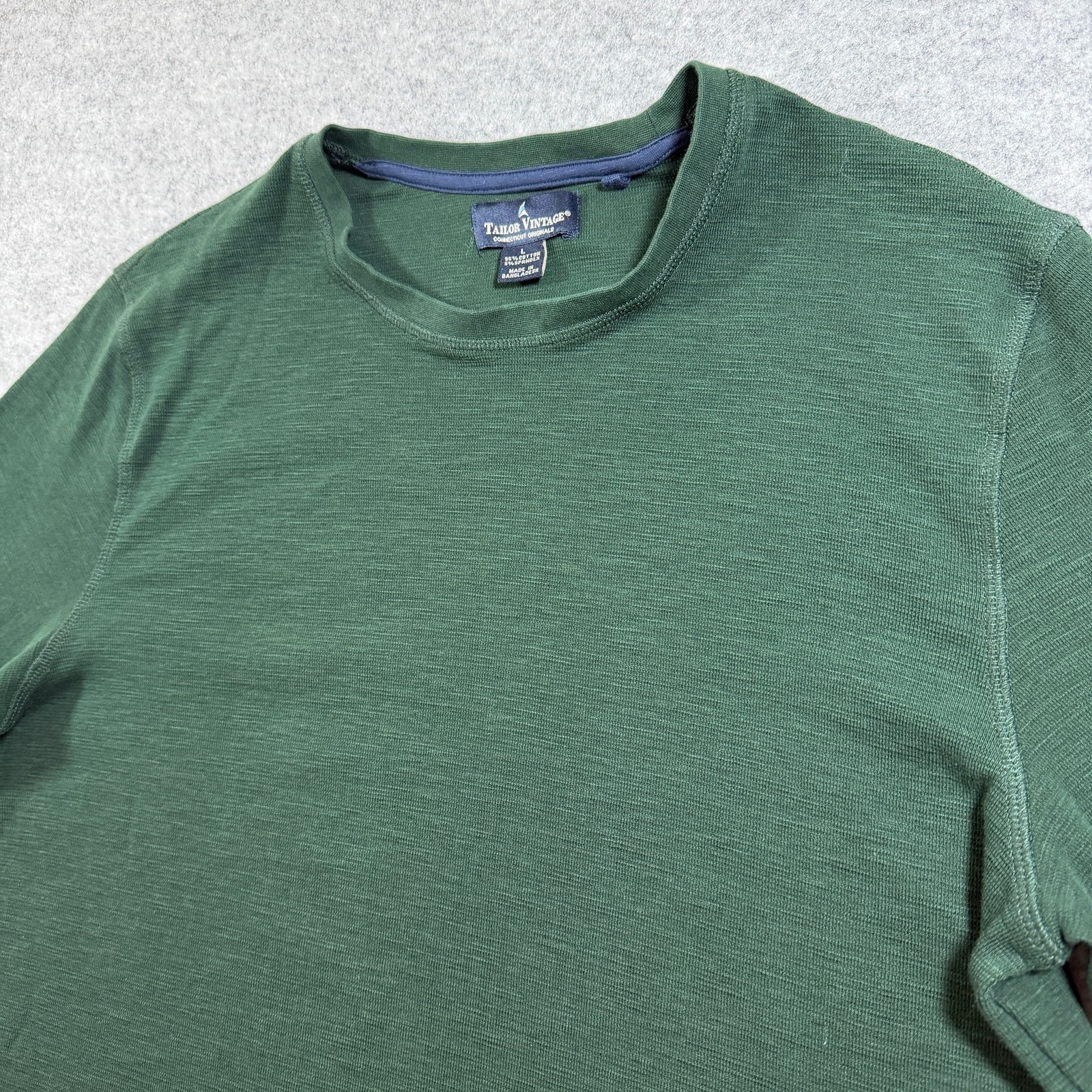 Tailor Vintage Shirt Mens L Green Textured Slub Knit Cotton Long Sleeve Stretch thumbnail 4