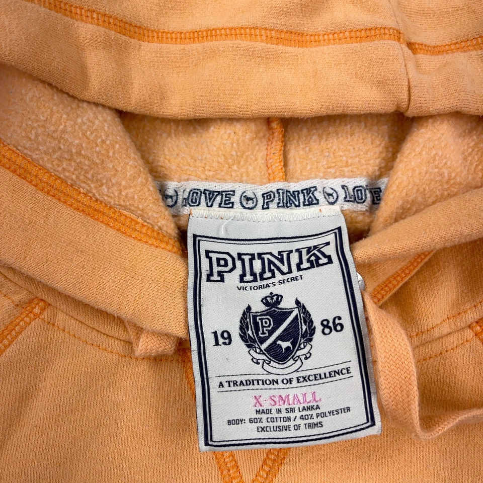 复古 Y2K Victoria Secret 粉红色连帽衫女式 XS 卫衣拼色 3/4 袖 — 第 3/4 张图片