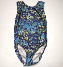 Plum Practicewear Gymnastics Leotard Purple blue yellow camo Child Large CL
