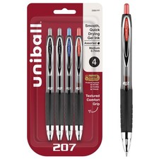 Uniball Signo 207 Gel Pens 4 Pack Assorted Colors 0.7mm Medium Point Pens