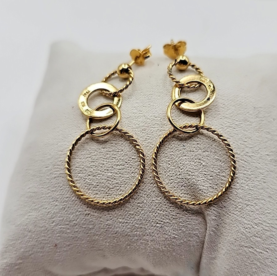 Gold Over Sterling Silver Circle Dangle Earrings - image 1