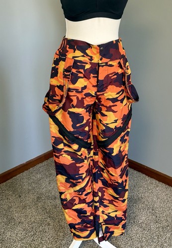 Balera Dancewear Orange Camouflage Pop Star Pants Faux Suspenders Size Medium
