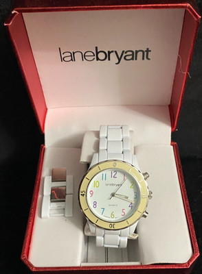 NWOT - White watch with sparkling colors for numbers, extra links for sizing.