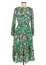 Urban Outfitters Reese Tiered Smocked Midi Dress Green Floral Long Sleeve Sz M