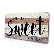 Bathroom Decor Wall Art Funny Bathroom Decor Signs-Hello Sweet Cheeks-Wood