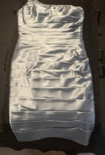 Adrianna Papell Size 4 One Shoulder Silver Beaded Party evening Dress Women NWT