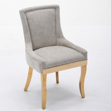 Set of 2 Modern Chenille Upholstered Dining Chairs w/Curved Gold Legs/Rivet Trim