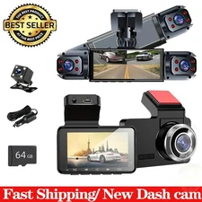 4-Channel/Dual Dash Cam Night Vision Adjustable Driving Record Kit w/64GB Card 