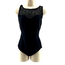 Longitude Swimsuit Size 14 Women's Black One Piece Lace Insert Swimwear NWT $159