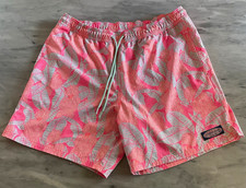 Vineyard Vines Men s or Boys Pink/Green Floral Tropical Swim Trunks L Drawstring