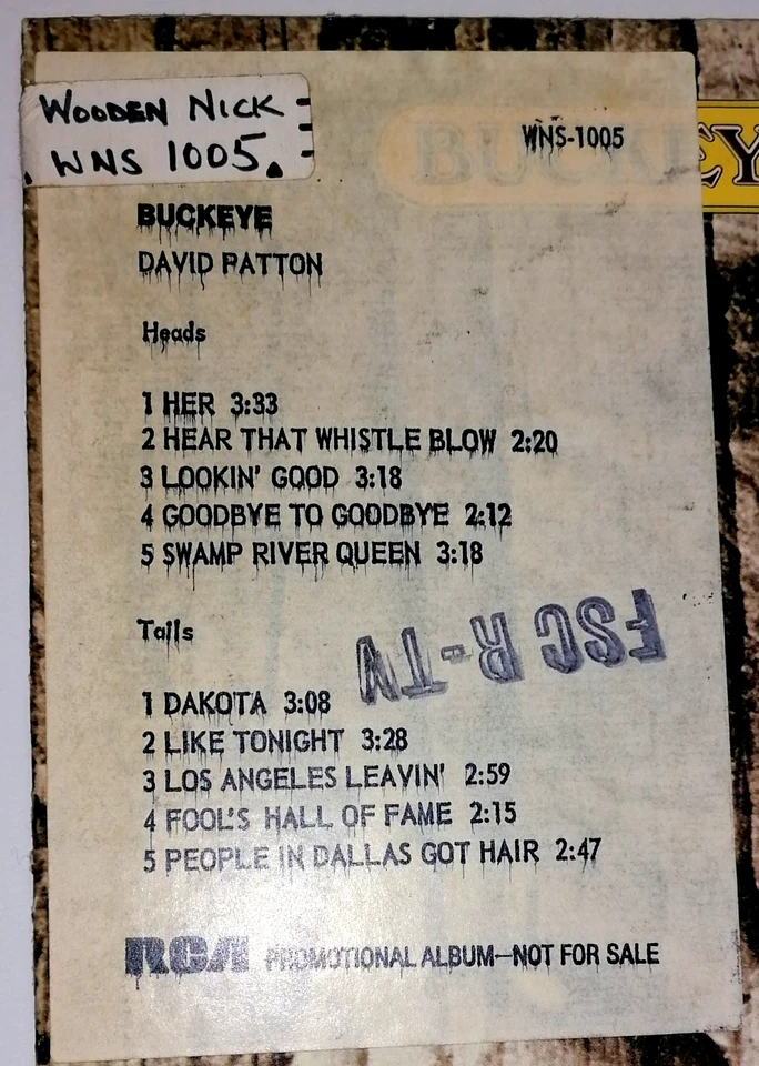 David Patton BUCKEYE ,Origi. Promo WOODEN NICKEL WNS 1005-LP Printed in USA 1972 - Bild 2 von 4