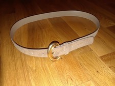 Ladies Taupe Brown Gold Tone Buckle Genuine Suede Leather Belt Size M/L READ