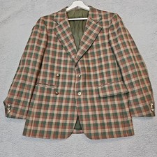 NWOT Vintage JC Penney Plaid Blazer Brown Green Checkered Retro Sport Coat 44R