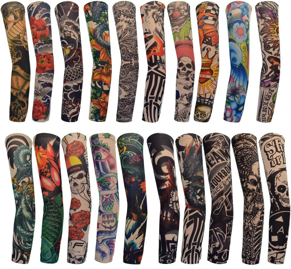 20Pcs Temporary Tattoo Arm Sleeves Fake Tattoo Arm Sunscreen Sleeves