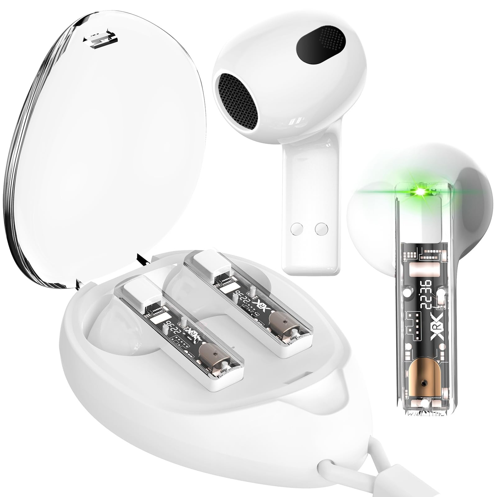aigo True Wireless Earbuds with Transparent Case and Neck Lanyard, Bluetooth ...