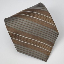 DKNY Silk Tie Brown Gray Stripes Men Necktie USA 56 x 3.5/8