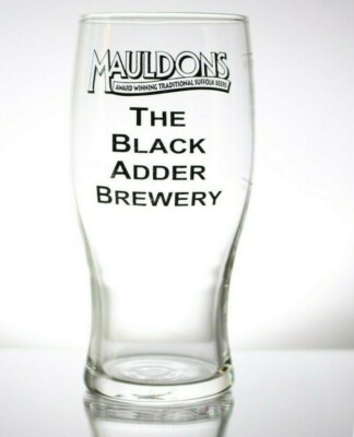 Vintage 1 Pint Glas Bier MAULDONS the Black Adder Brewery Sudbury Suffolk ''RAR''