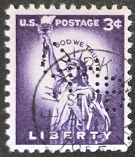 US - Scott #1035 - 3 cent Liberty Issue - "CMB" PERFIN - Stamp