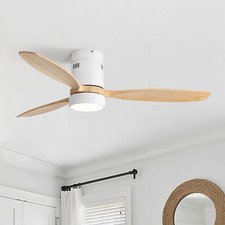 52in Solid Wood Ceiling Fan with LED Light Remote Timer Quiet 6 Speeds Noiseless
