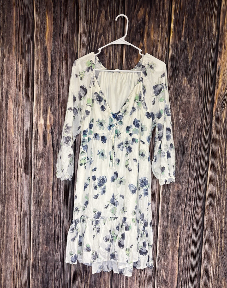 LoveStitch Womens Dress White Floral Chiffon Shear Lined Prairie