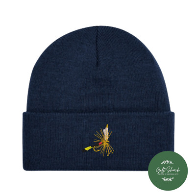 Fliegenfischen Beanie Mütze - Fliegenfischköder besticktes Design - Premium weiches Acryl