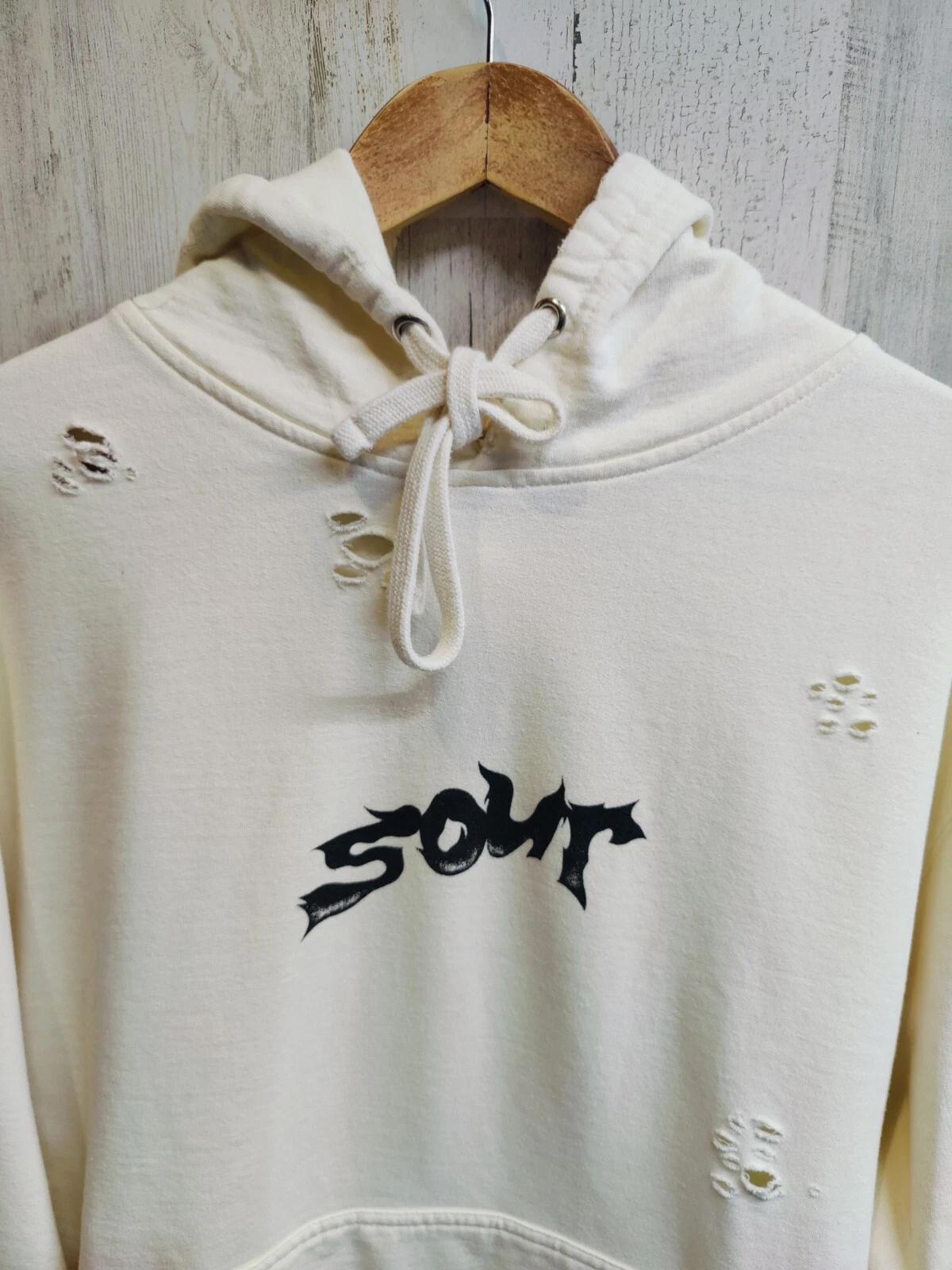 OFF WHITE Felpa con cappuccio Distressed Olivia Rodrigo Sour Butterfly adulto grande pullover bianco sporco