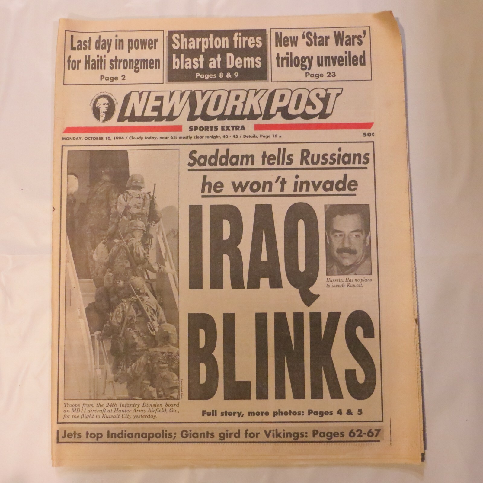 The New York Post October 10 1994 Saddam Russia Iraq Star Wars unveiled