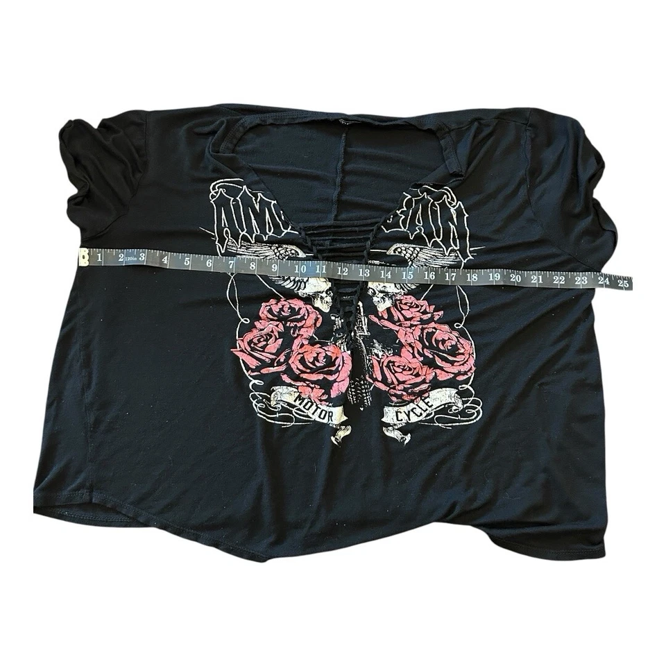 Antigo Y2K top feminino tamanho 2x asas de anjo cyber grunge motociclista fenda pregas angustiado - Imagem 4 de 4