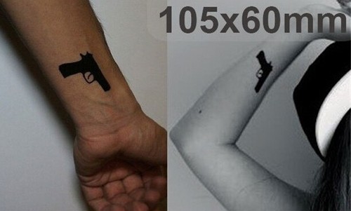Flash de una sola vez pegamento temporal tatuaje pistolas azul negro fiesta regalo playa - Imagen 2 de 2