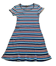 Knit Works Womens XS Tshirt Dress Multicolor Striped Ribbed A Line Short Sleeve