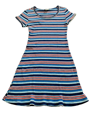 Knit Works Womens XS Tshirt Dress Multicolor Striped Ribbed A Line Short  Sleeve | eBay