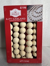 Holiday Time 6 Ft Natural Wood Round Bead Garland New In Box Women Owned