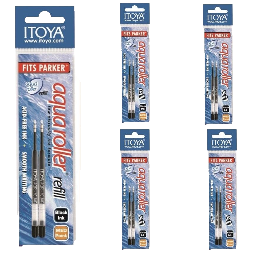 Itoya Lot/5 Aquaroller Pen Refill Fine Black Ink 2/Pk Ballpoint Office