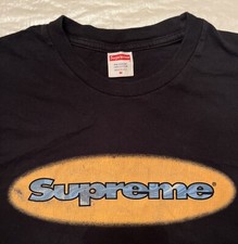 vtg SUPREME shirt MADE IN USA medium long sleeve black orange oval Y2K
