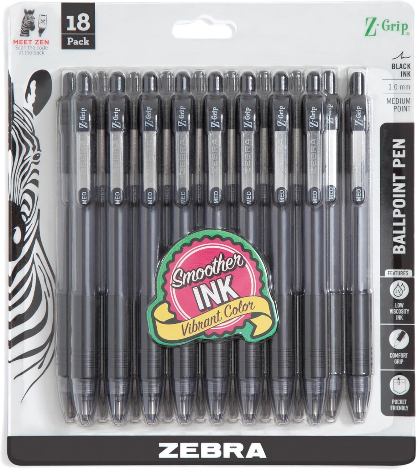 Zebra Pen Z-Grip Retractable Ballpoint Pen, Medium Point, Black Ink, Model Numbe