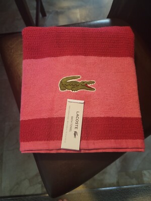 NWT! Dark Pink Lacoste Bath Towel 100% Cotton 30''x 52'' Big Crocodile Logo