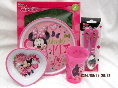 Disney Minnie Mouse Mealtime Dinnerware Set Plate,Bowl,Cup,&2pc Flatware-New!ve7 - Picture 1 of 4