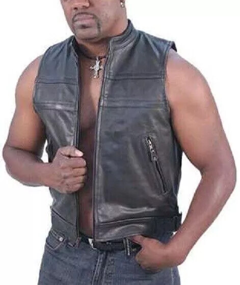 Leather Jacket Black Lambskin Waistcoat Party Wear Vest Coat Zipper Western Men-image