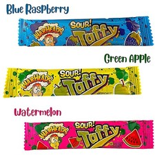 12 Warheads Sour  Green Apple,  Watermelon,  Blue Raspberry flavor Taffy Bars