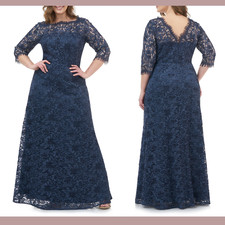 NWT 360 JS Collections PLUS 22W Bateau Neck Lace Gown In Mineral Blue S239