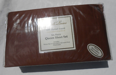 Royale Linens Queen 300CT Combed Cotton Sateen 6pc Set Jacquard Hem Pillowcase